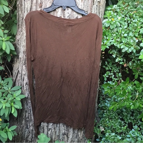 Aeropostale Brown V-Neck Long Sleeves Sheer Tee Beaded Neckline Viscose Size S - Picture 9 of 10